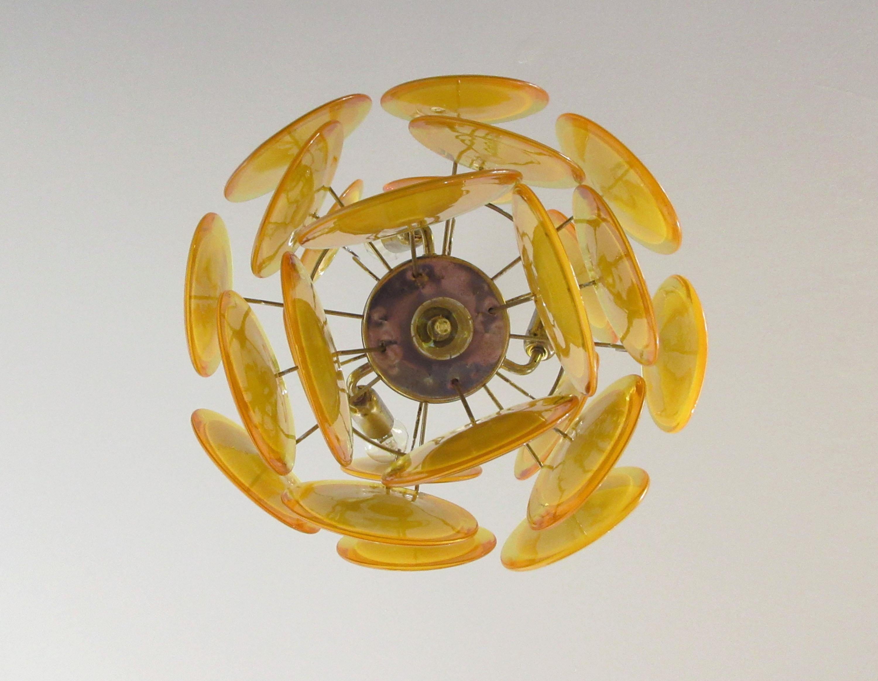 1970s Vintage Italian Murano Chandelier, 24 Yellow Disks 6