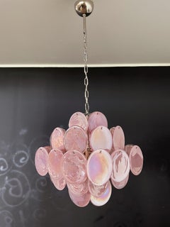 1970’s Vintage Italian Murano Chandelier, 36 Pink Disks