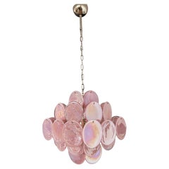 1970s Vintage Italian Murano Chandelier, 36 Pink Disks