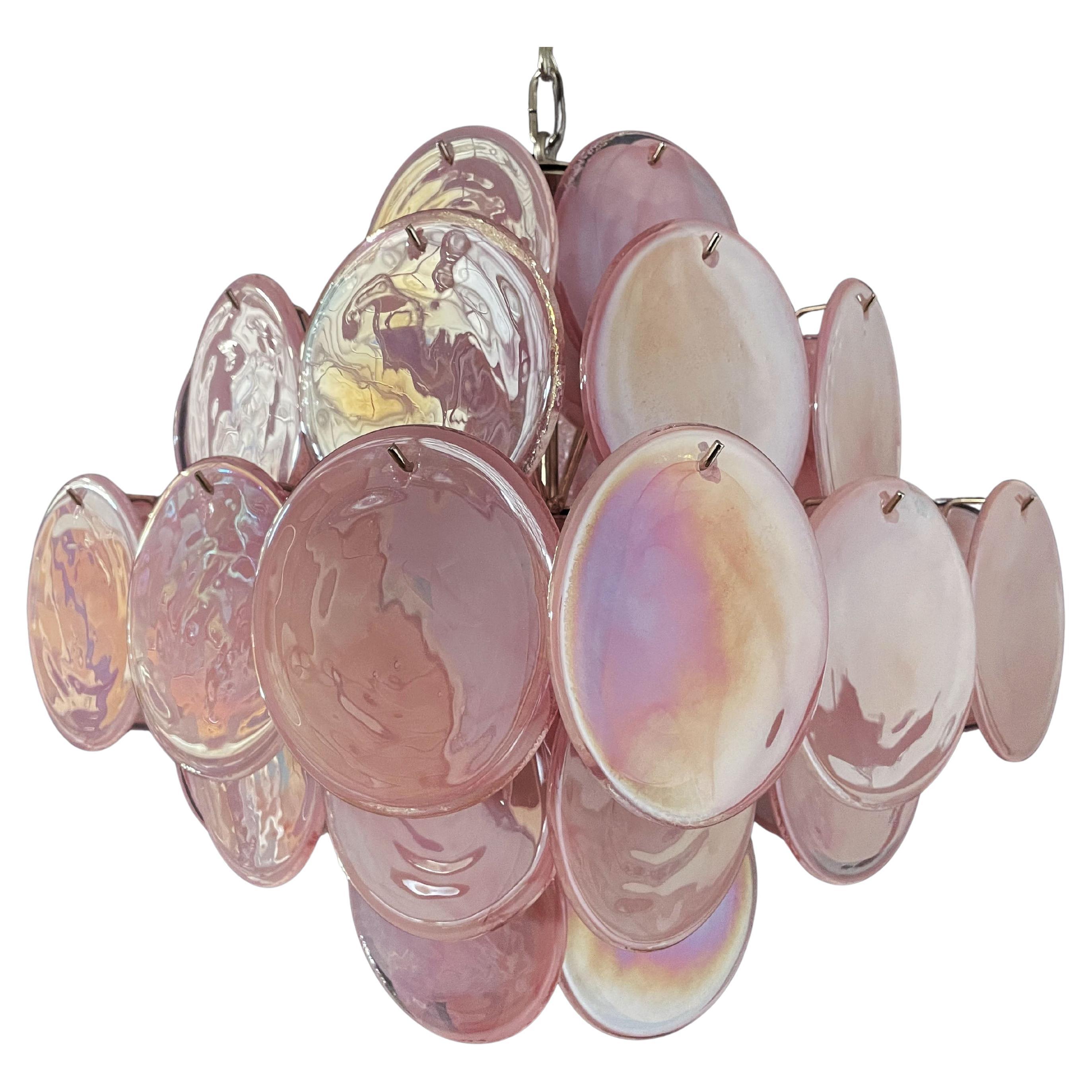 Lampadario Vintage italiano di Murano del 1970 - 36 dischi rosa