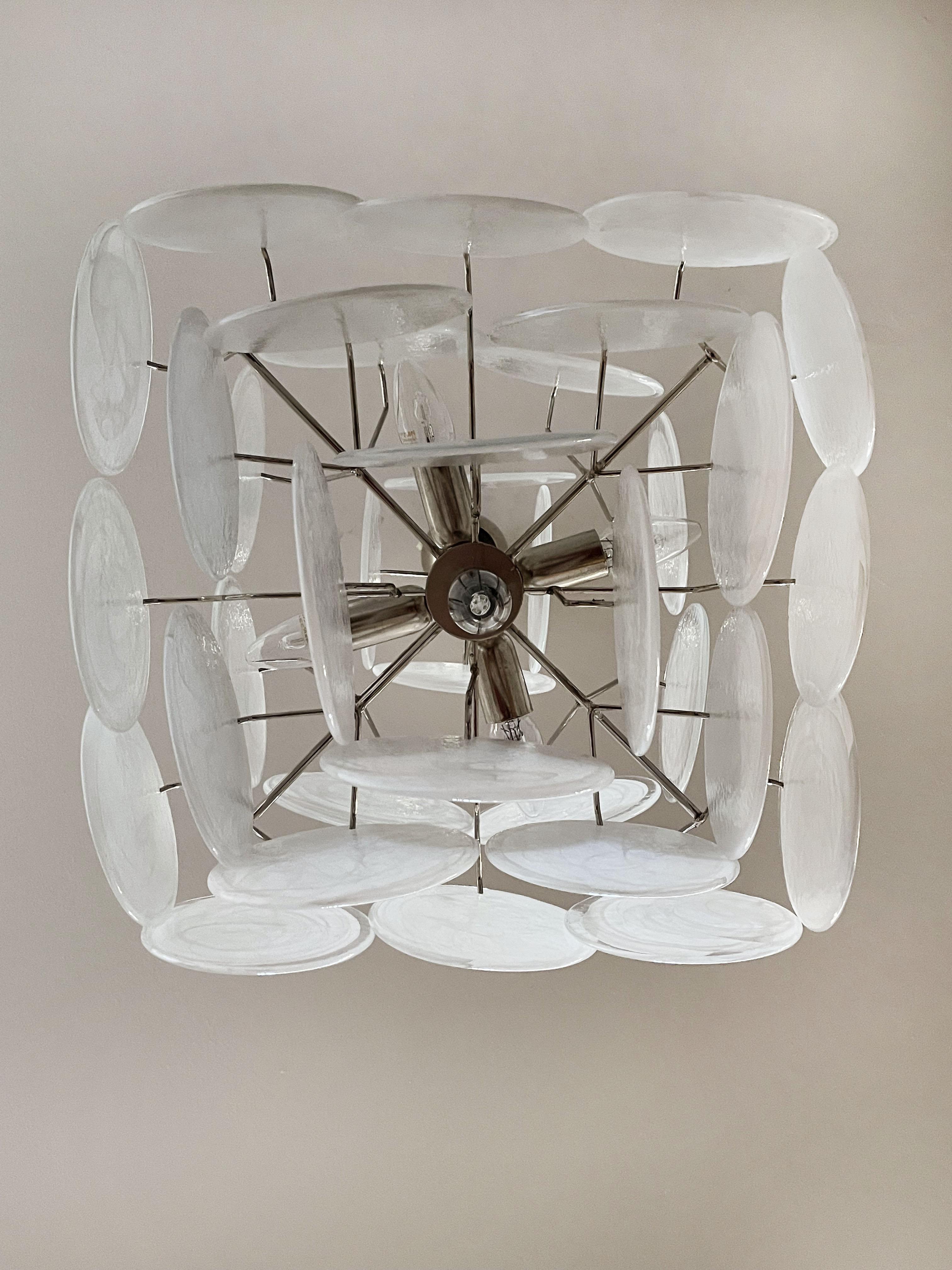 Lustre italien vintage de Murano des années 1970, 36 disques blancs en vente 3
