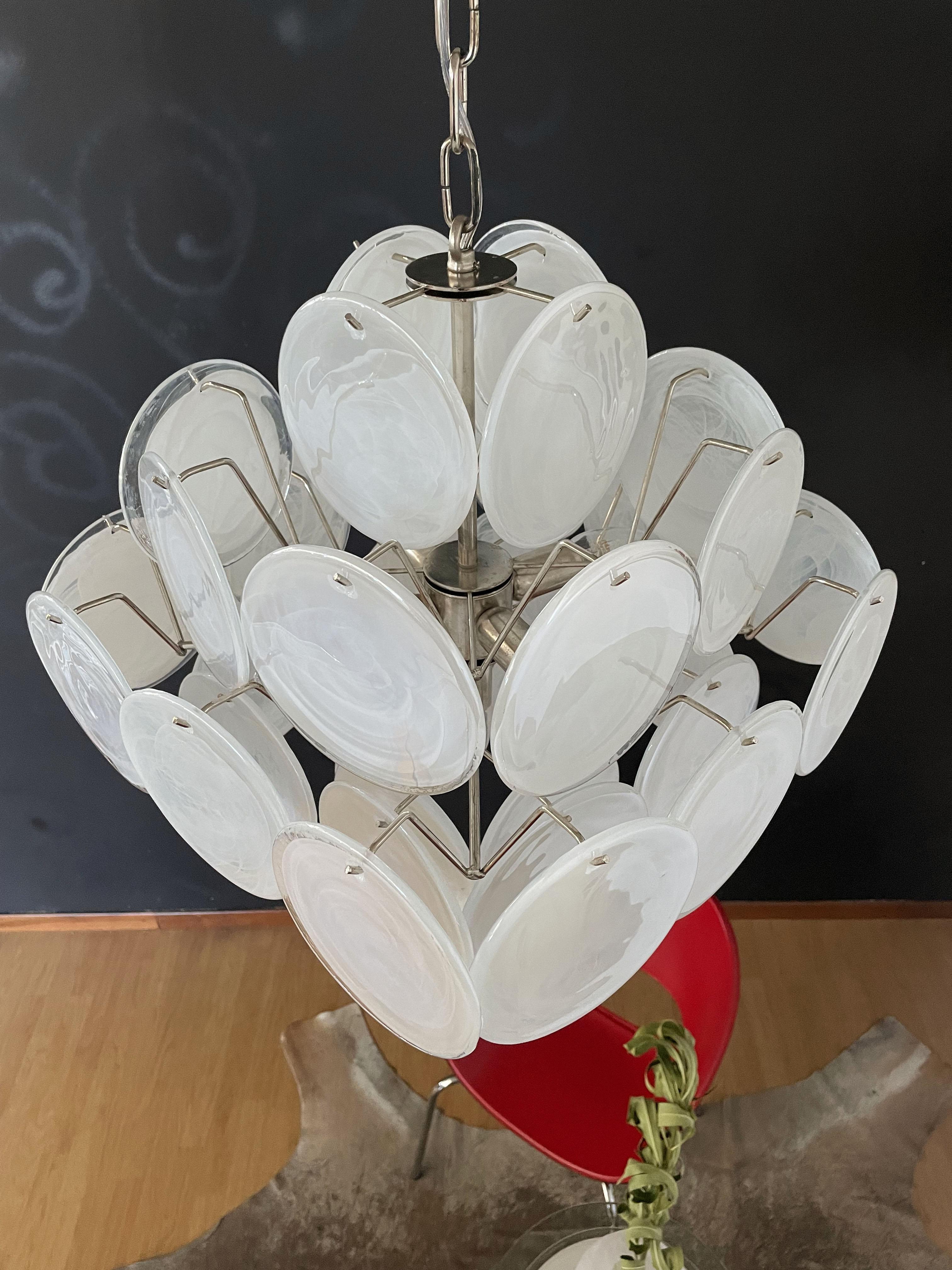 Lustre italien vintage de Murano des années 1970, 36 disques blancs en vente 7