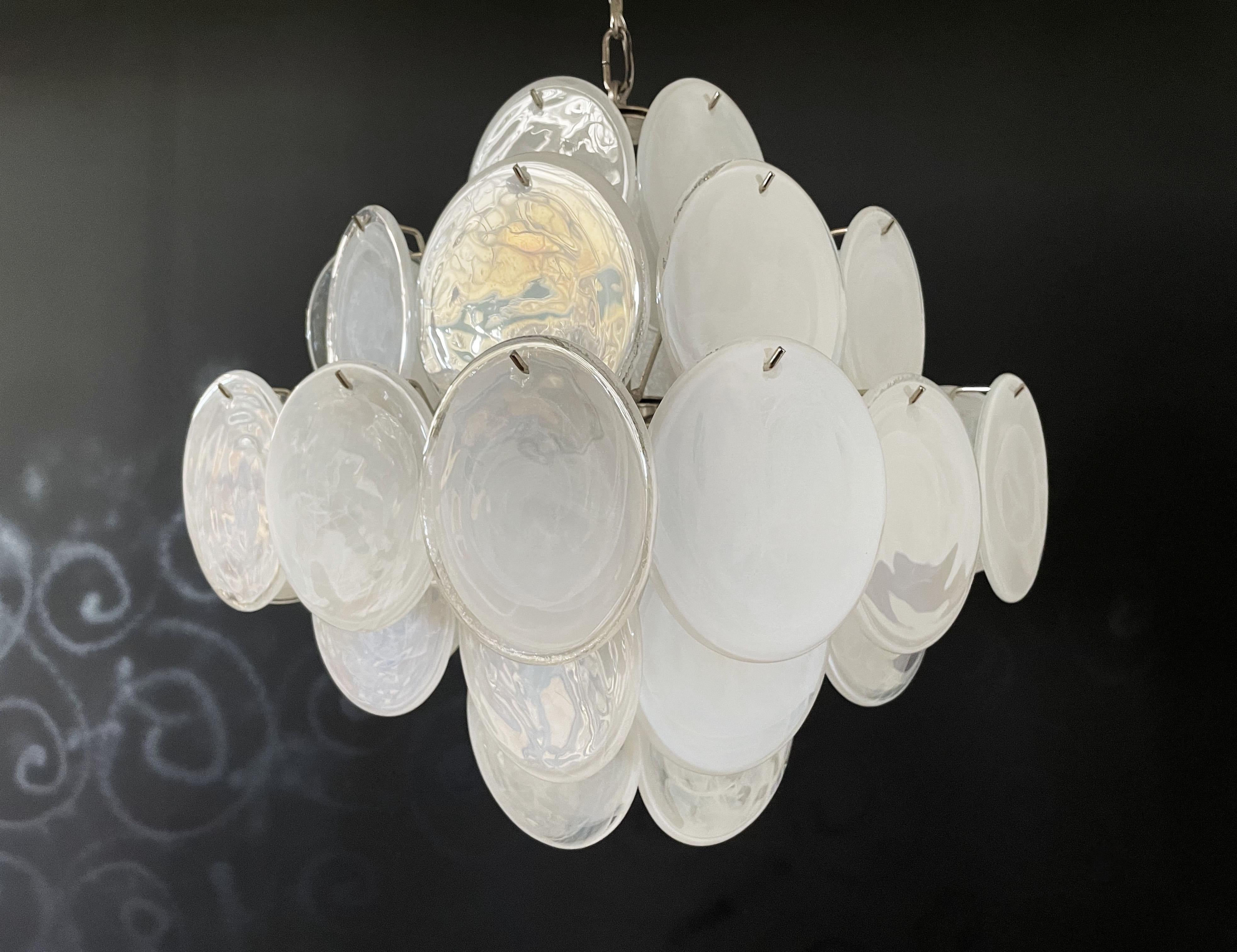 Lustre italien vintage de Murano des années 1970, 36 disques blancs en vente 8