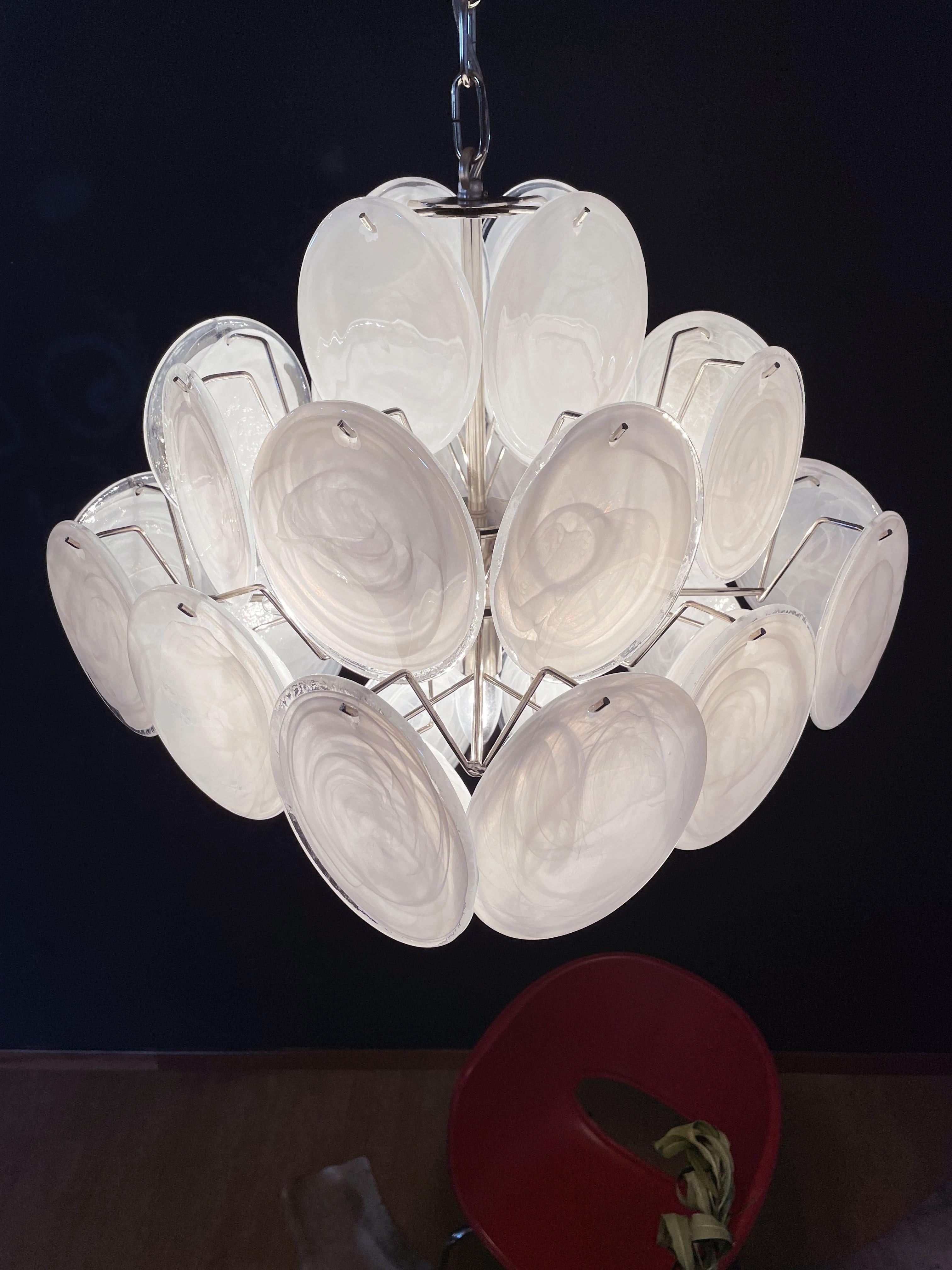 1970s Vintage Italian Murano Chandelier, 36 White Disks 13