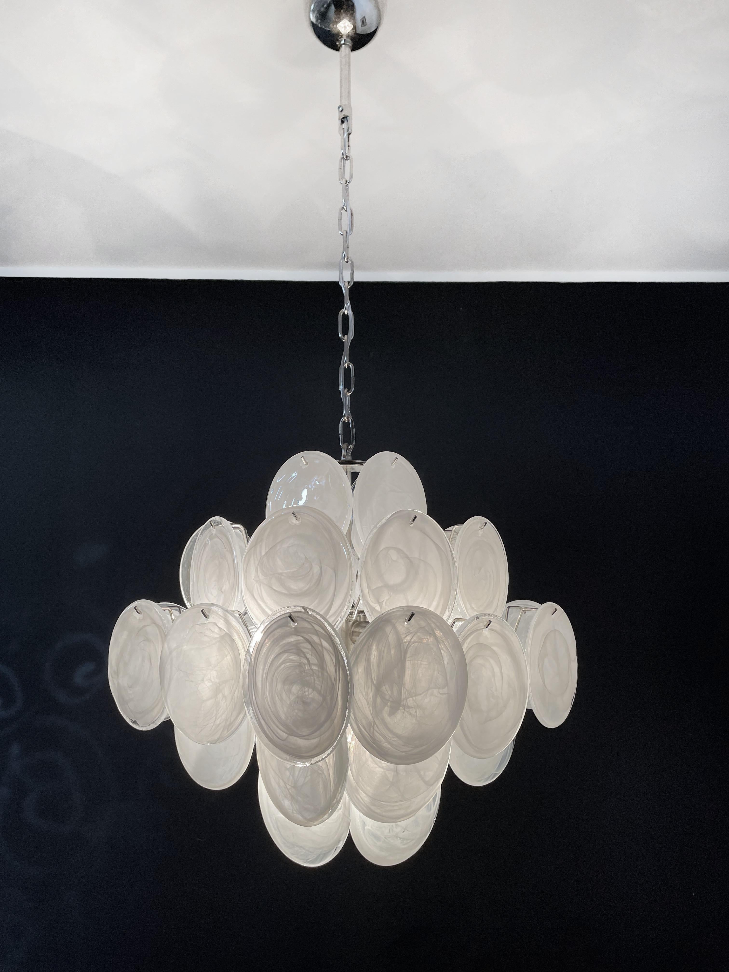 Lustre italien vintage de Murano des années 1970, 36 disques blancs en vente 13