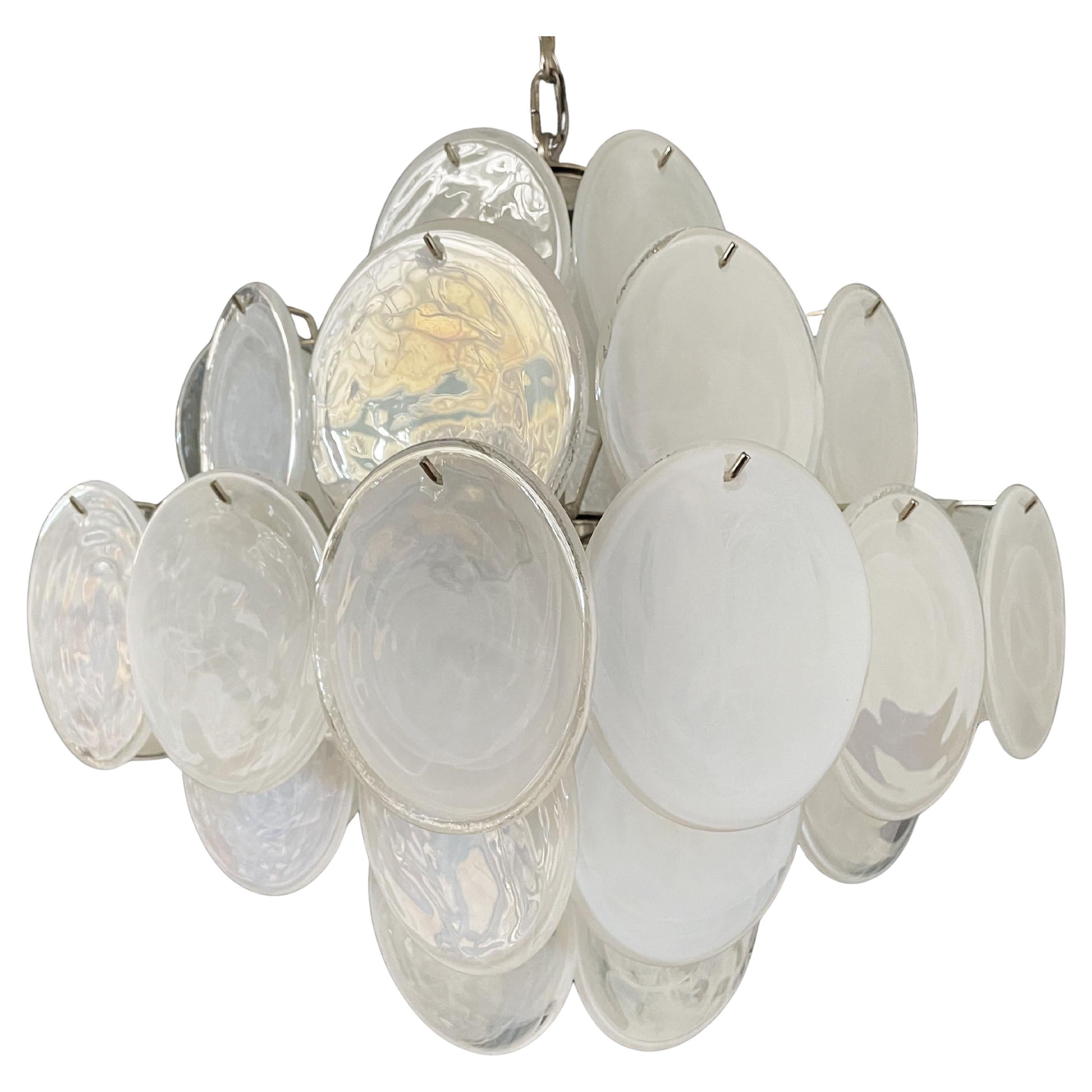 Lustre italien vintage de Murano des années 1970, 36 disques blancs
