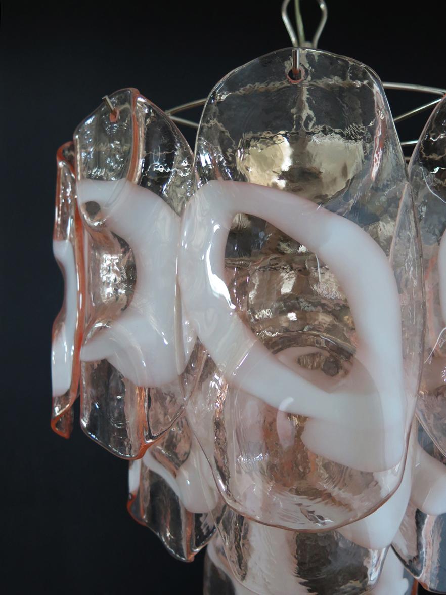 Art Glass 1970’s Vintage Italian Murano chandelier lamp in Vistosi style 23 pink glasses For Sale