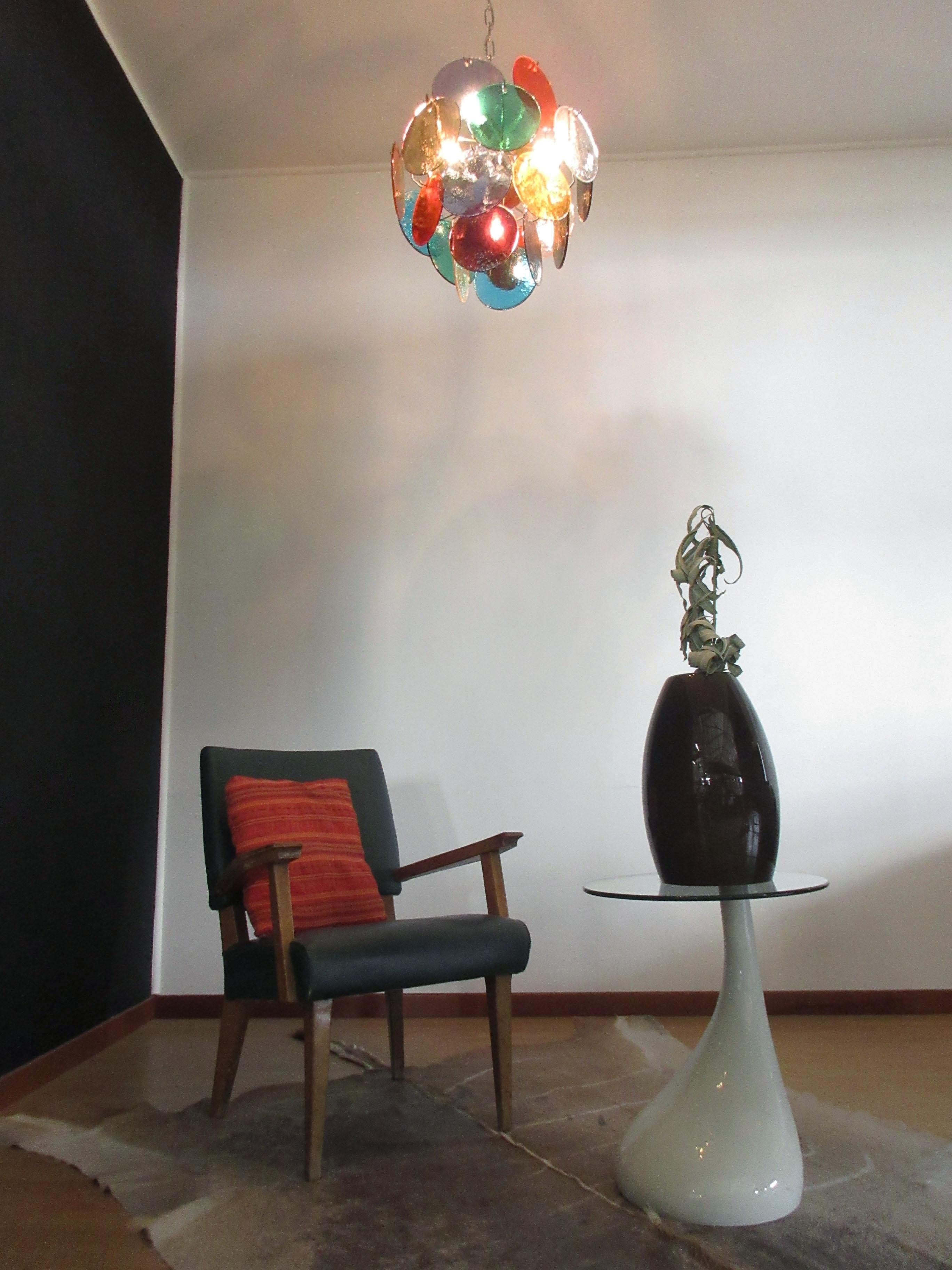 Glass 1970s Vintage Italian Murano Chandelier Lamp in Vistosi Style, 24 Disks