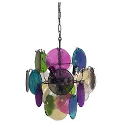 1970s Vintage Italian Murano Chandelier Lamp in Vistosi Style, 24 Disks