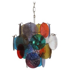 1970s Vintage Italian Murano Chandelier Lamp in Vistosi Style, 24 Disks