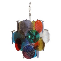 1970s Vintage Italian Murano Chandelier Lamp in Vistosi Style, 24 Disks