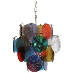 1970s Vintage Italian Murano Chandelier Lamp in Vistosi Style, 24 Disks