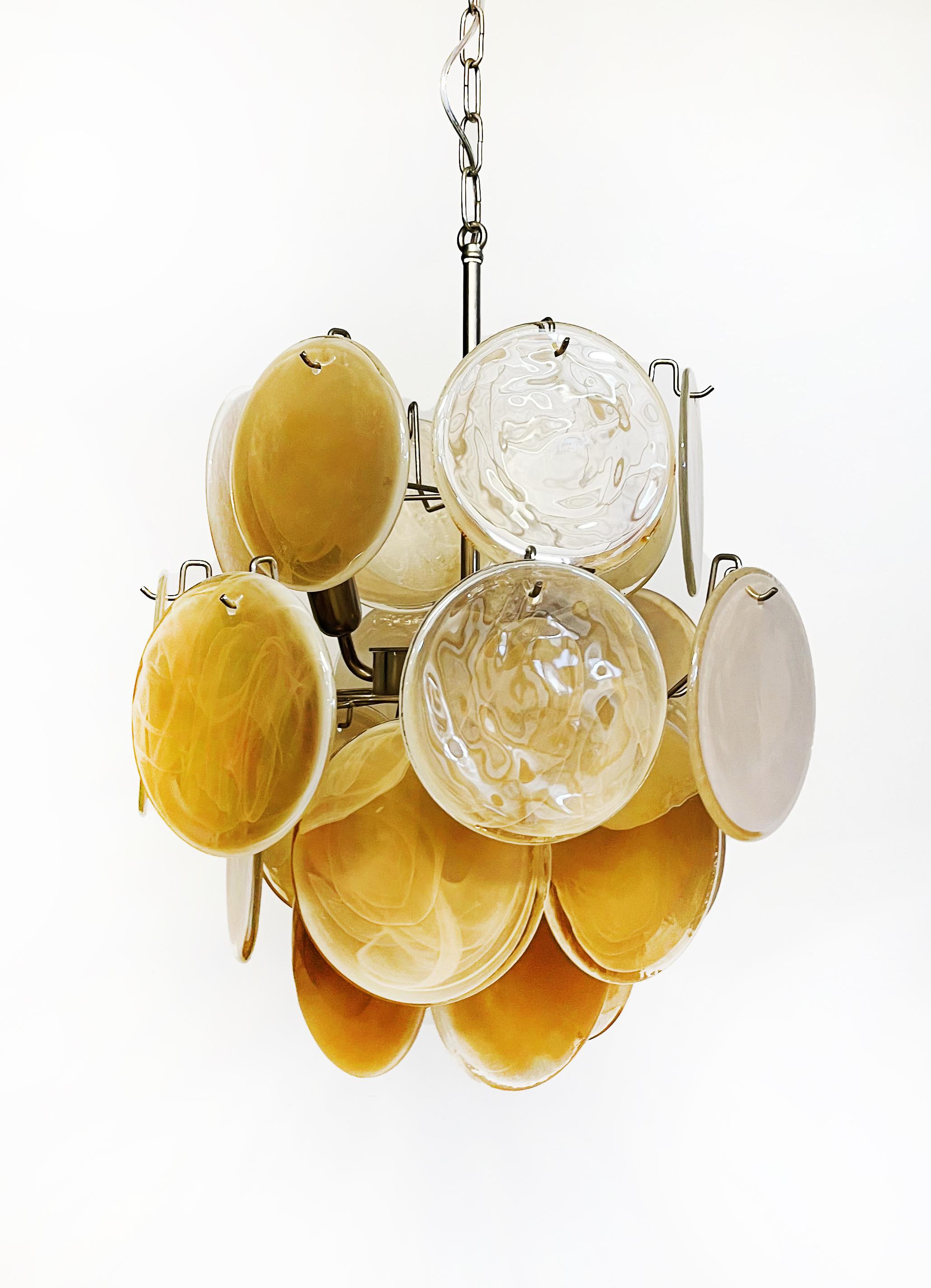 Art Glass 1970s Vintage Italian Murano Chandeliers, 24 Gold Disks For Sale