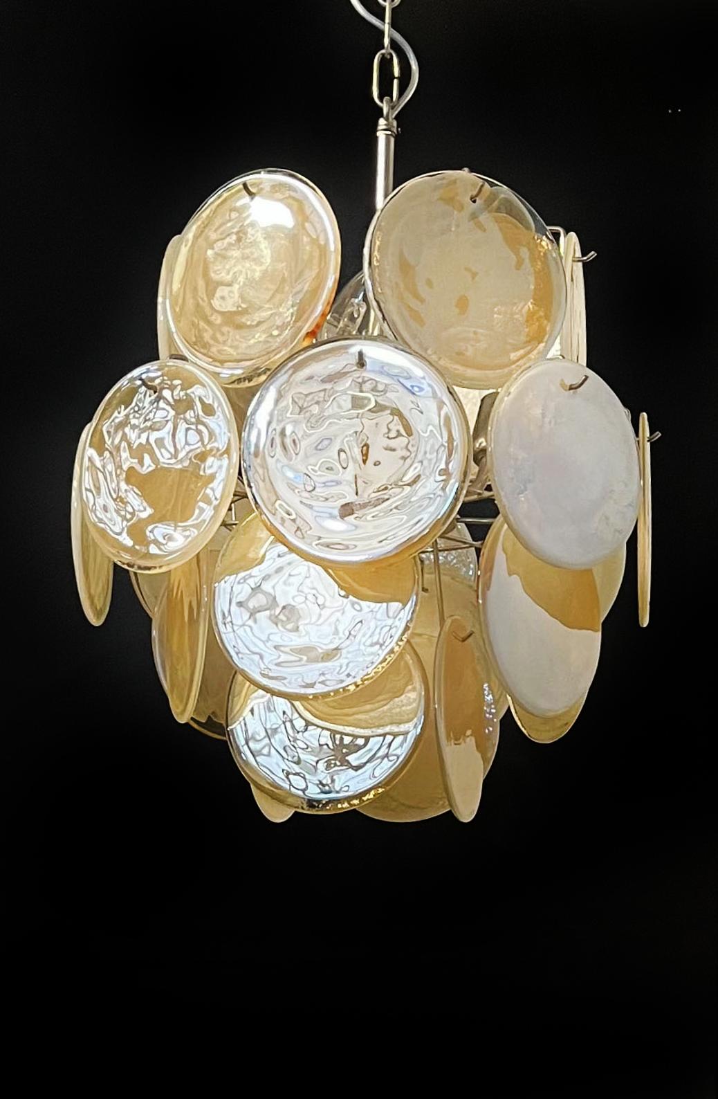 1970s Vintage Italian Murano Chandeliers, 24 Gold Disks For Sale 1