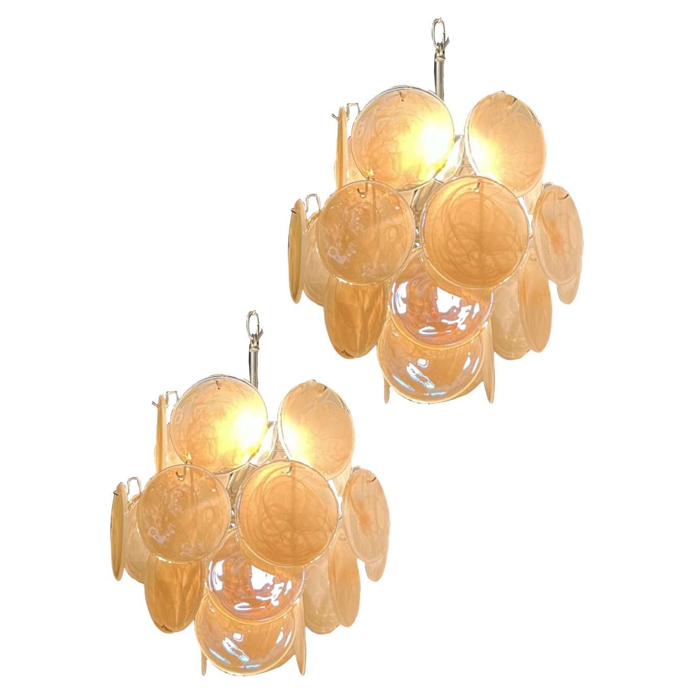 1970s Vintage Italian Murano Chandeliers, 24 Gold Disks For Sale