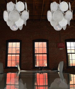 1970s Vintage Italian Murano Chandeliers, 24 White Disks