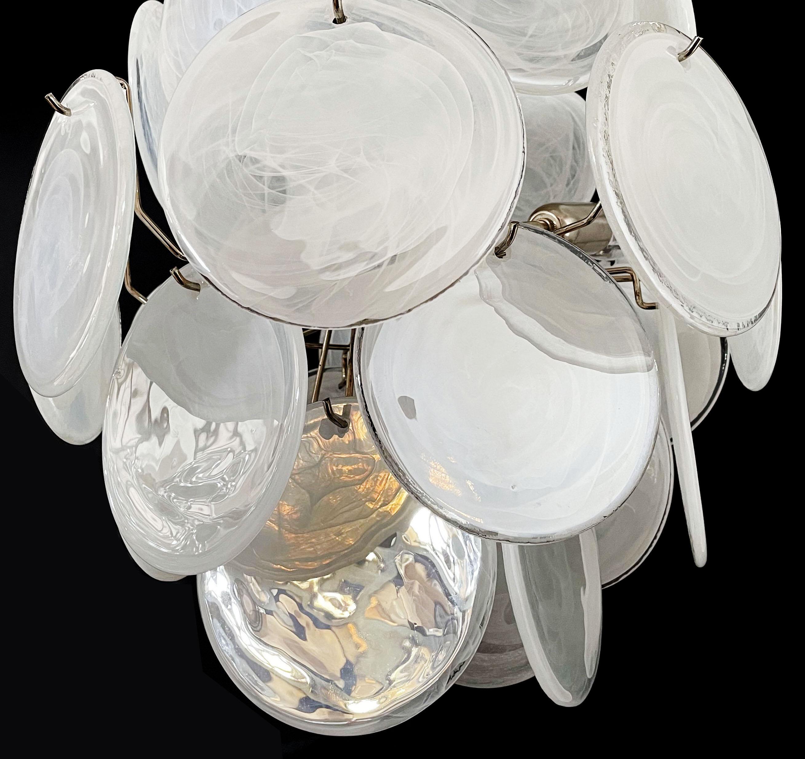 Mid-Century Modern 1970s Vintage Italian Murano Chandeliers, 24 White Disks For Sale