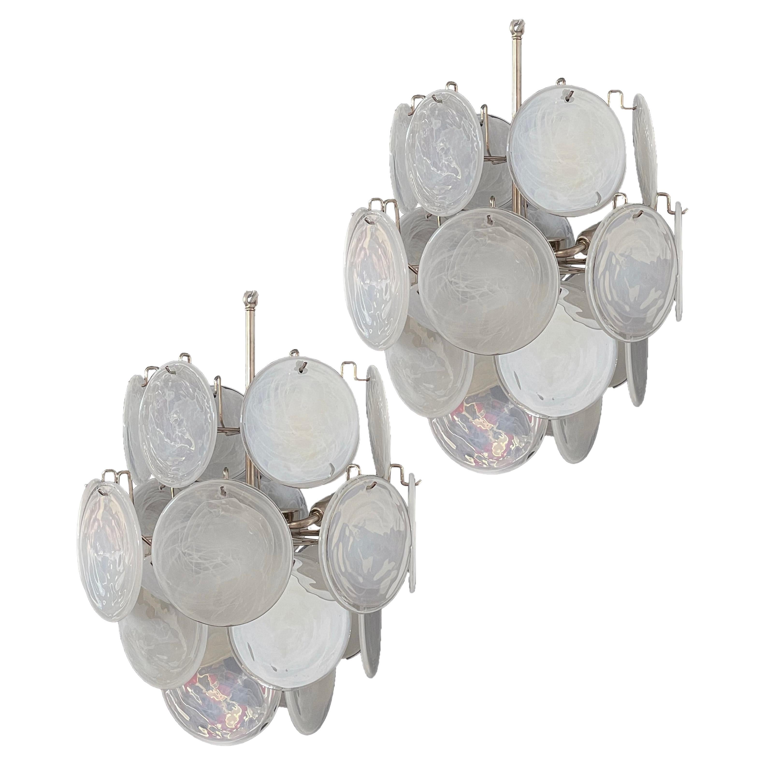 1970s Vintage Italian Murano Chandeliers, 24 White Disks