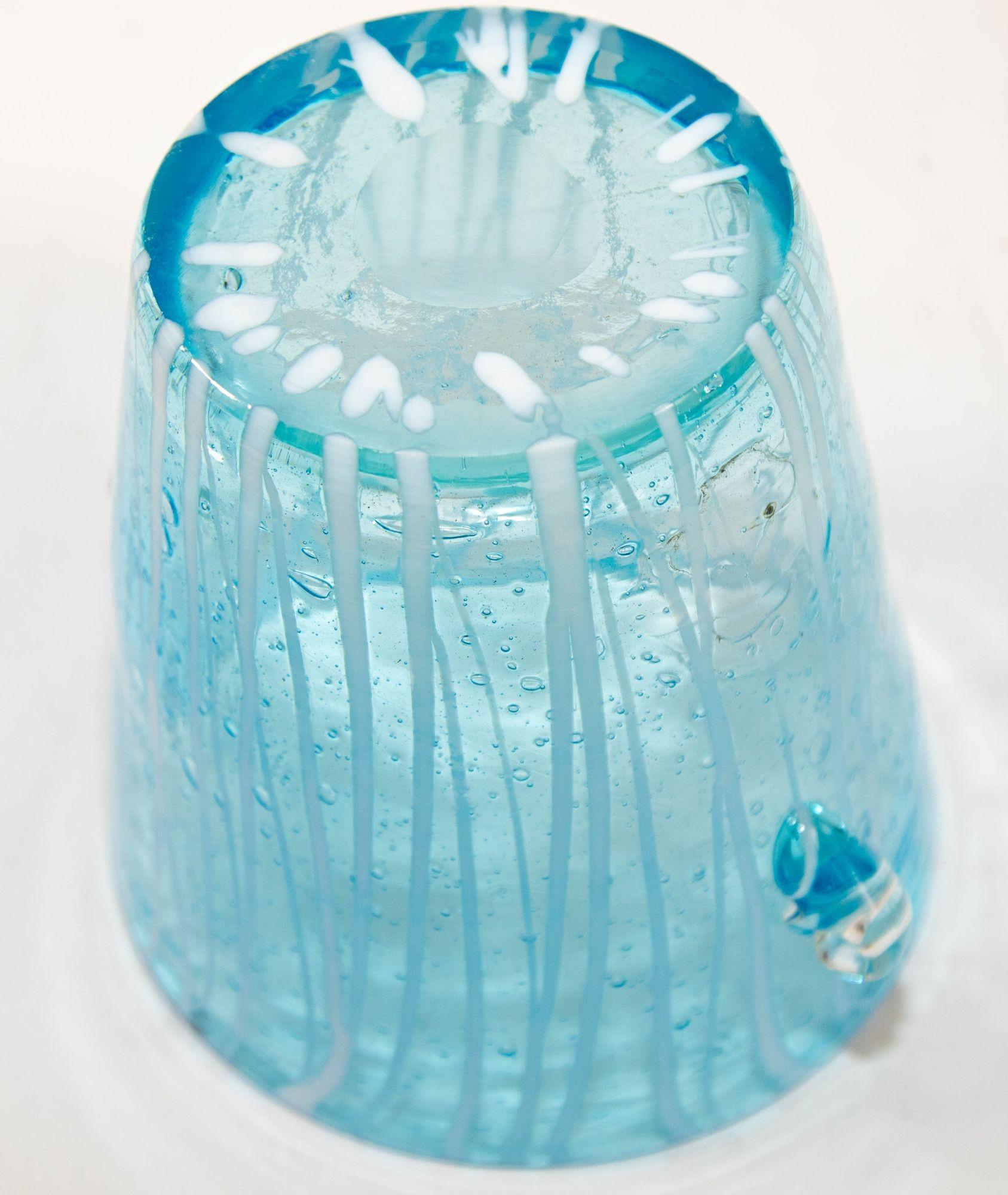 1970s Vintage Italian Murano Venini Venetian Art Glass Ice Bucket Blue and White For Sale 4