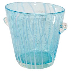 1970s Vintage Italian Murano Venini Venetian Art Glass Ice Bucket Blue and White