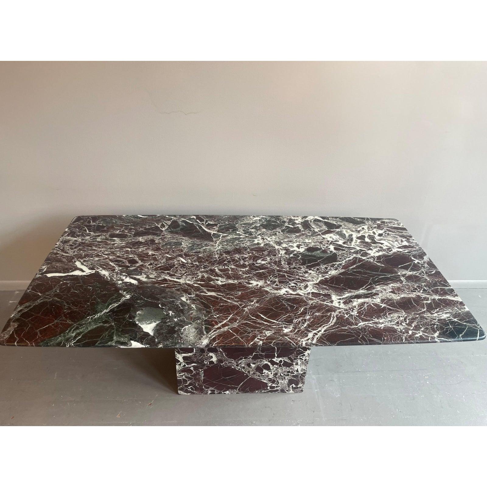 Late 20th Century 1970s Vintage Italian Rosso Levantó Red and Black Marble Dining Table Cushion Sh For Sale