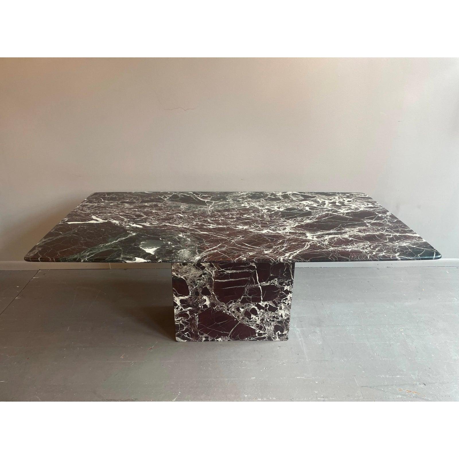 Belgian Black Marble 1970s Vintage Italian Rosso Levantó Red and Black Marble Dining Table Cushion Sh For Sale