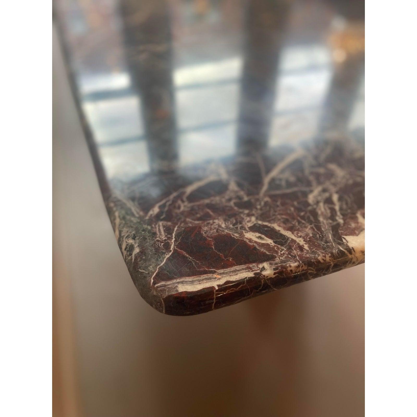1970s Vintage Italian Rosso Levantó Red and Black Marble Dining Table Cushion Sh For Sale 1