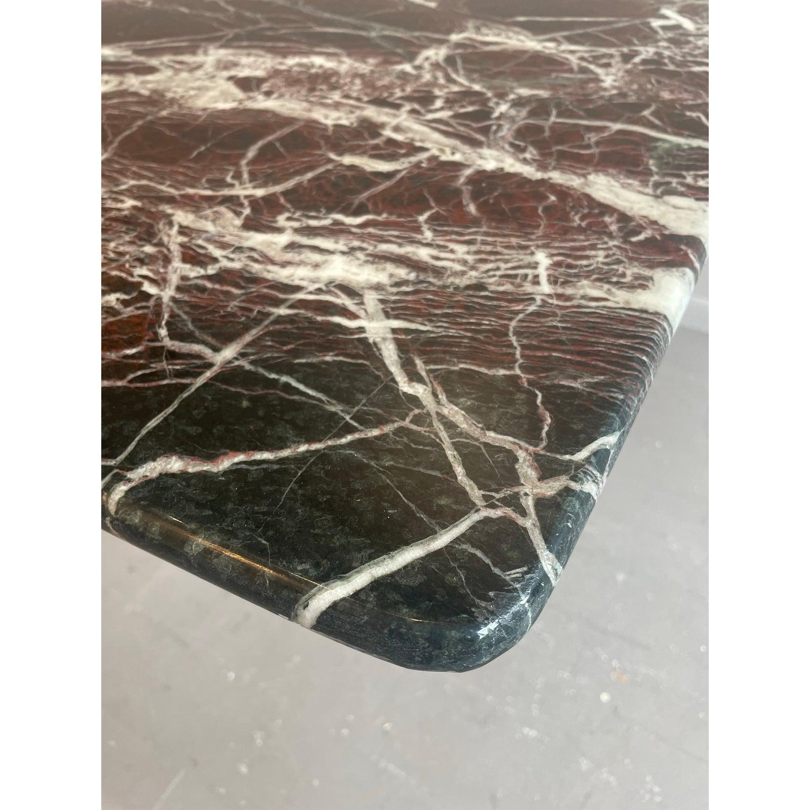 1970s Vintage Italian Rosso Levantó Red and Black Marble Dining Table Cushion Sh For Sale 3