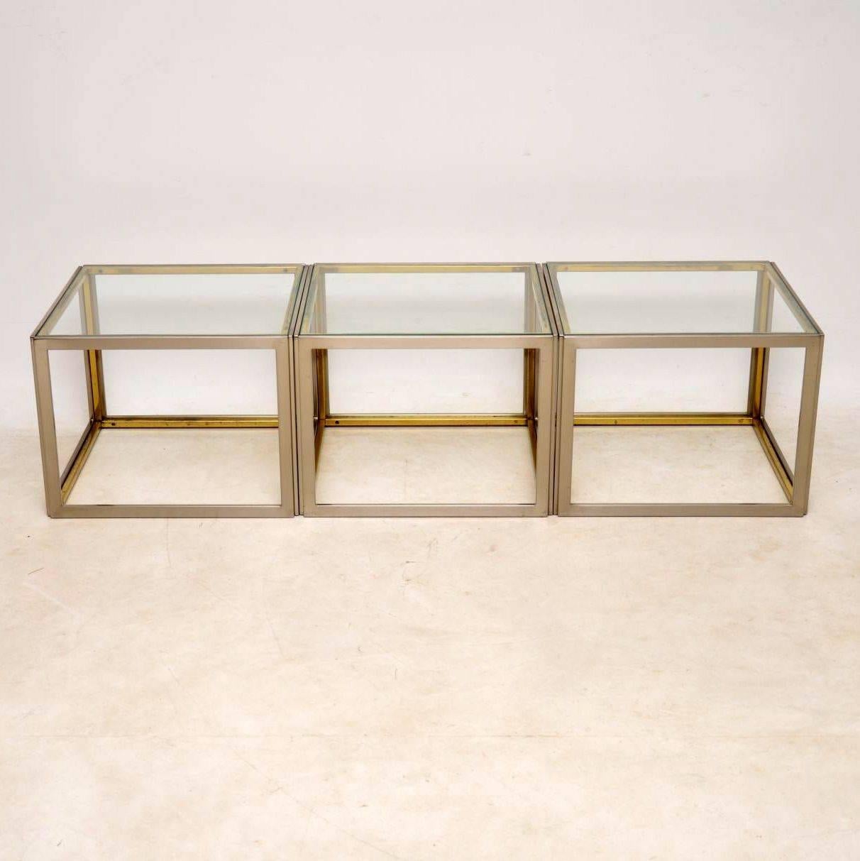 Mid-Century Modern 1970s Vintage Italian Set of Steel and Brass Side Tables or Coffee Table