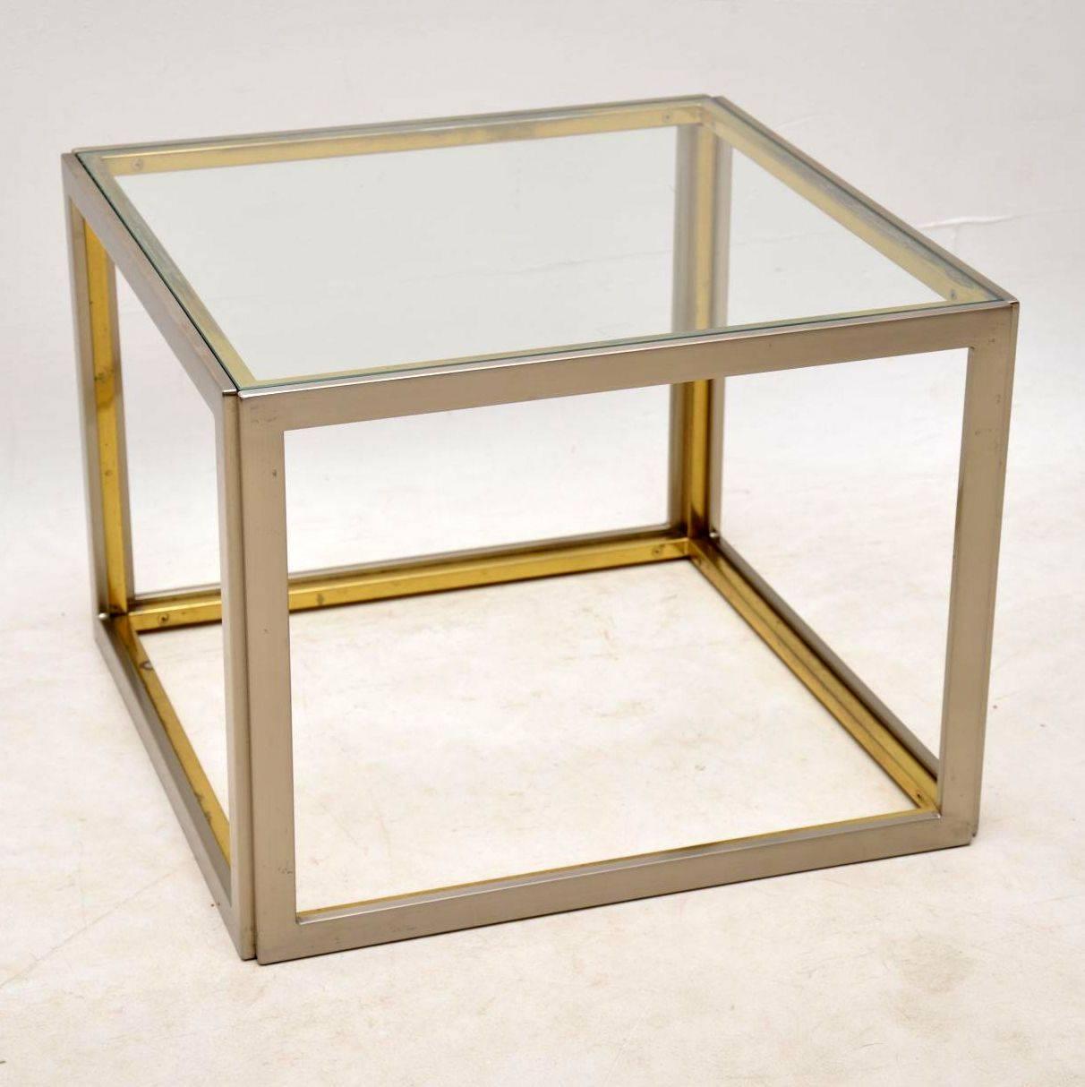 Late 20th Century 1970s Vintage Italian Set of Steel and Brass Side Tables or Coffee Table