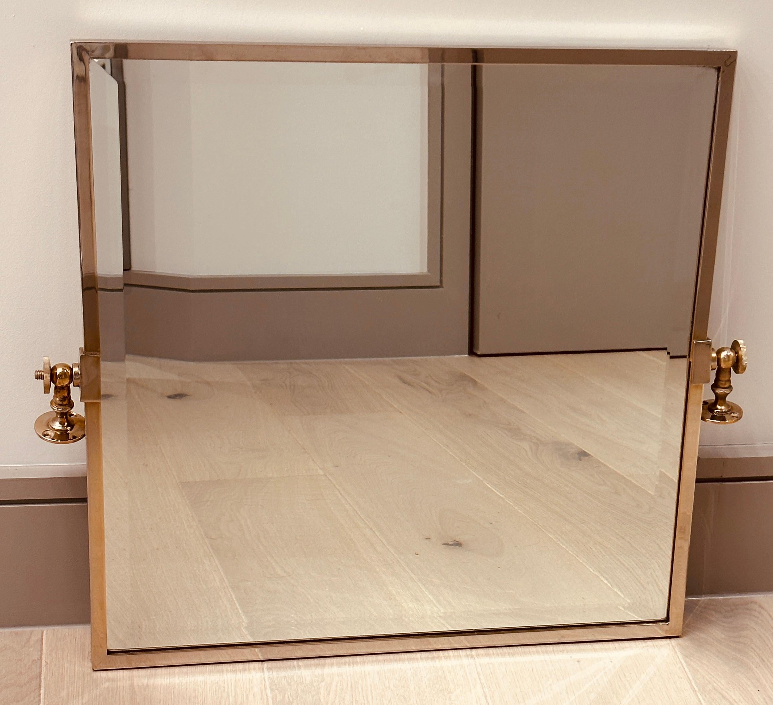 1970s Vintage Italian Square Brass & Bevelled Glass Swivel Bathroom Wall Mirror 2