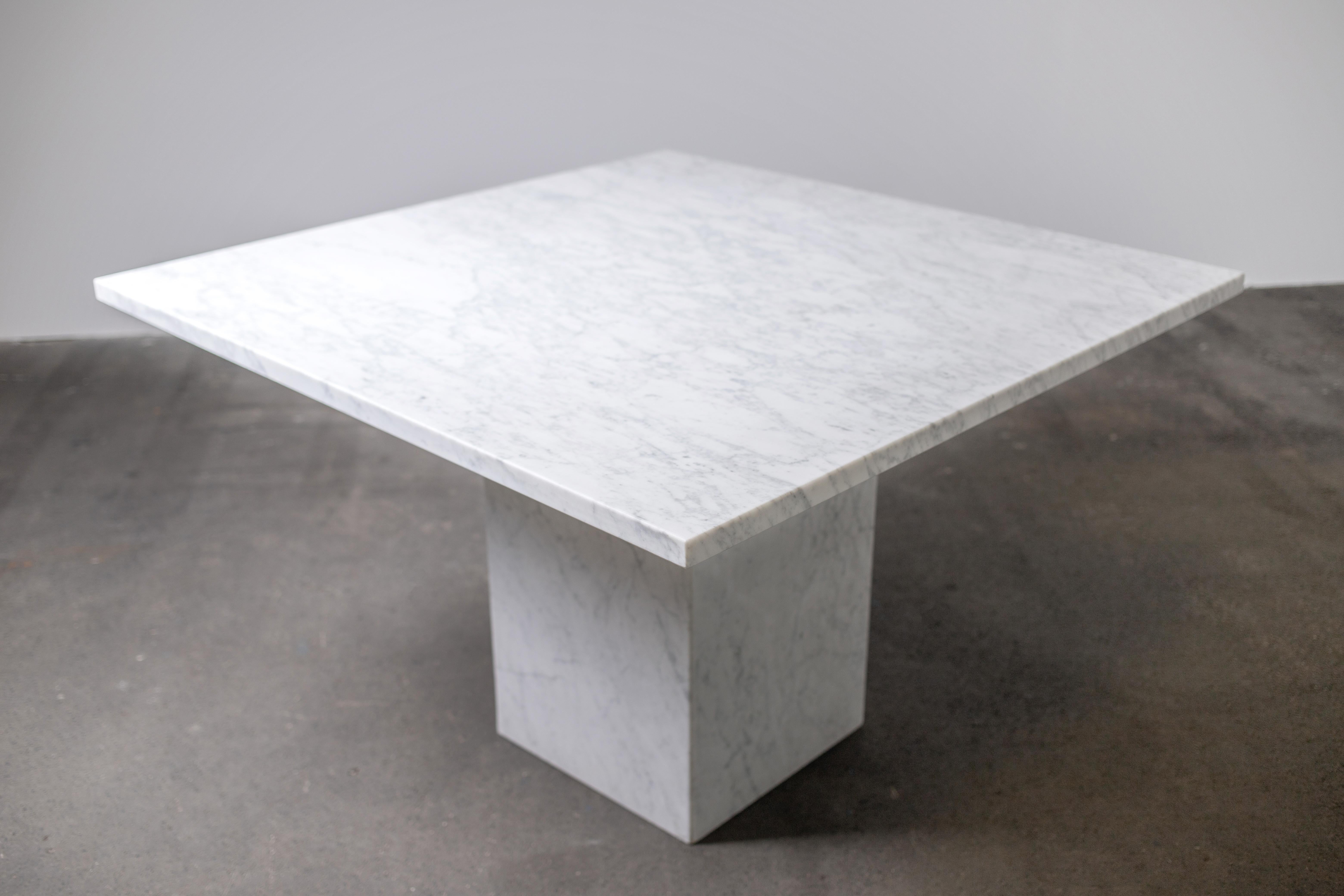 1970s Vintage Italian Square White Carrera Marble Dining Table or Center Table For Sale 3