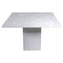 1970s Vintage Italian Square White Carrera Marble Dining Table or Centre Table
