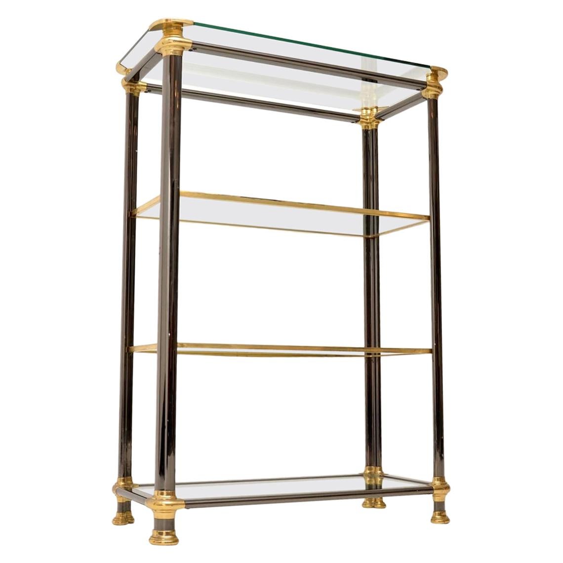 1970s Vintage Italian Steel and Brass Bookcase / Cabinet