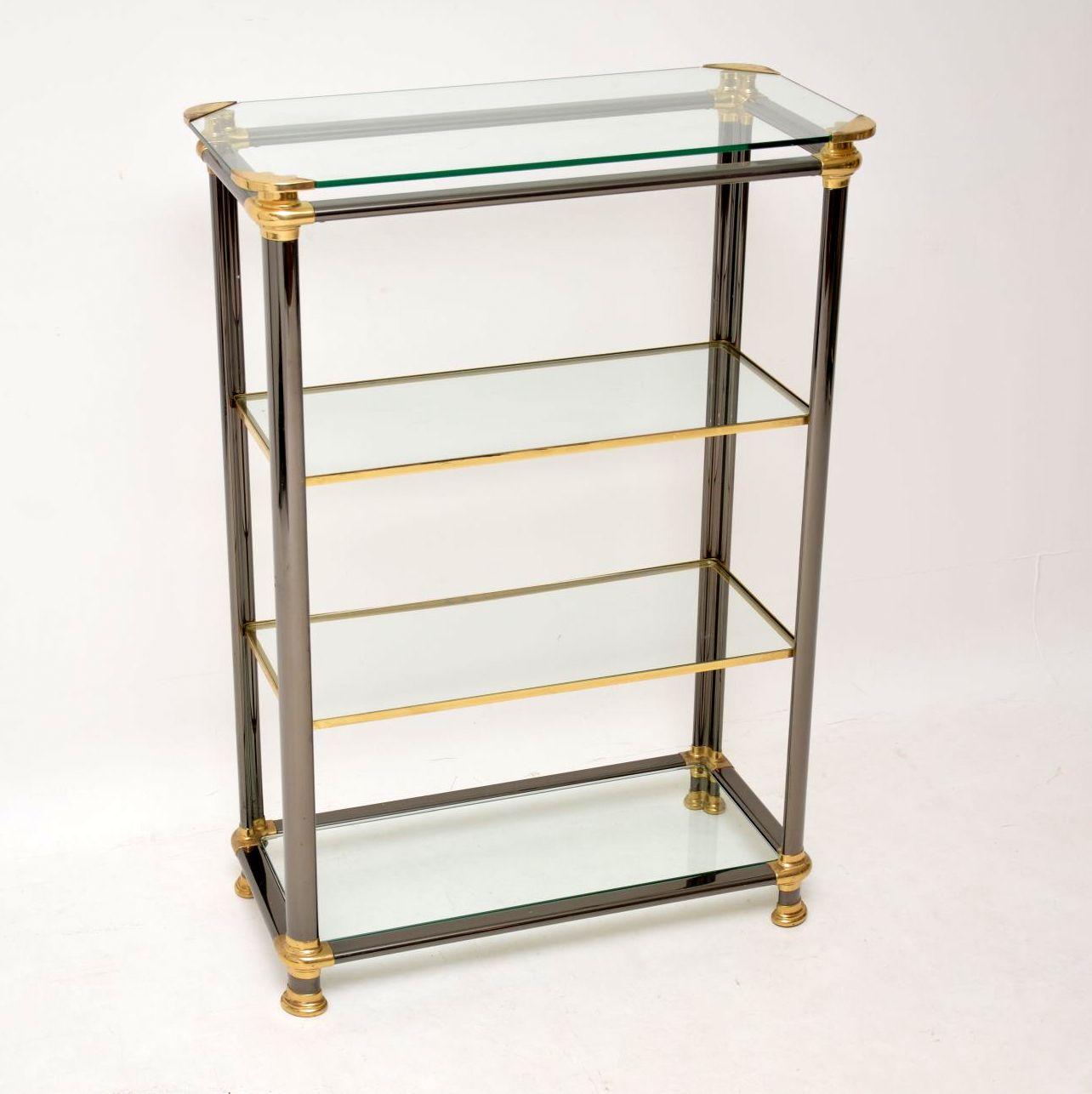 Mid-Century Modern 1970s Vintage Italian Steel and Brass Bookcase / Cabinet