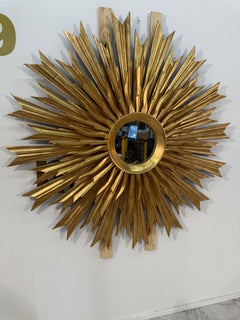 1970 Vintage Italian Sunburst Gilded Wall Mirror (miroir mural doré)