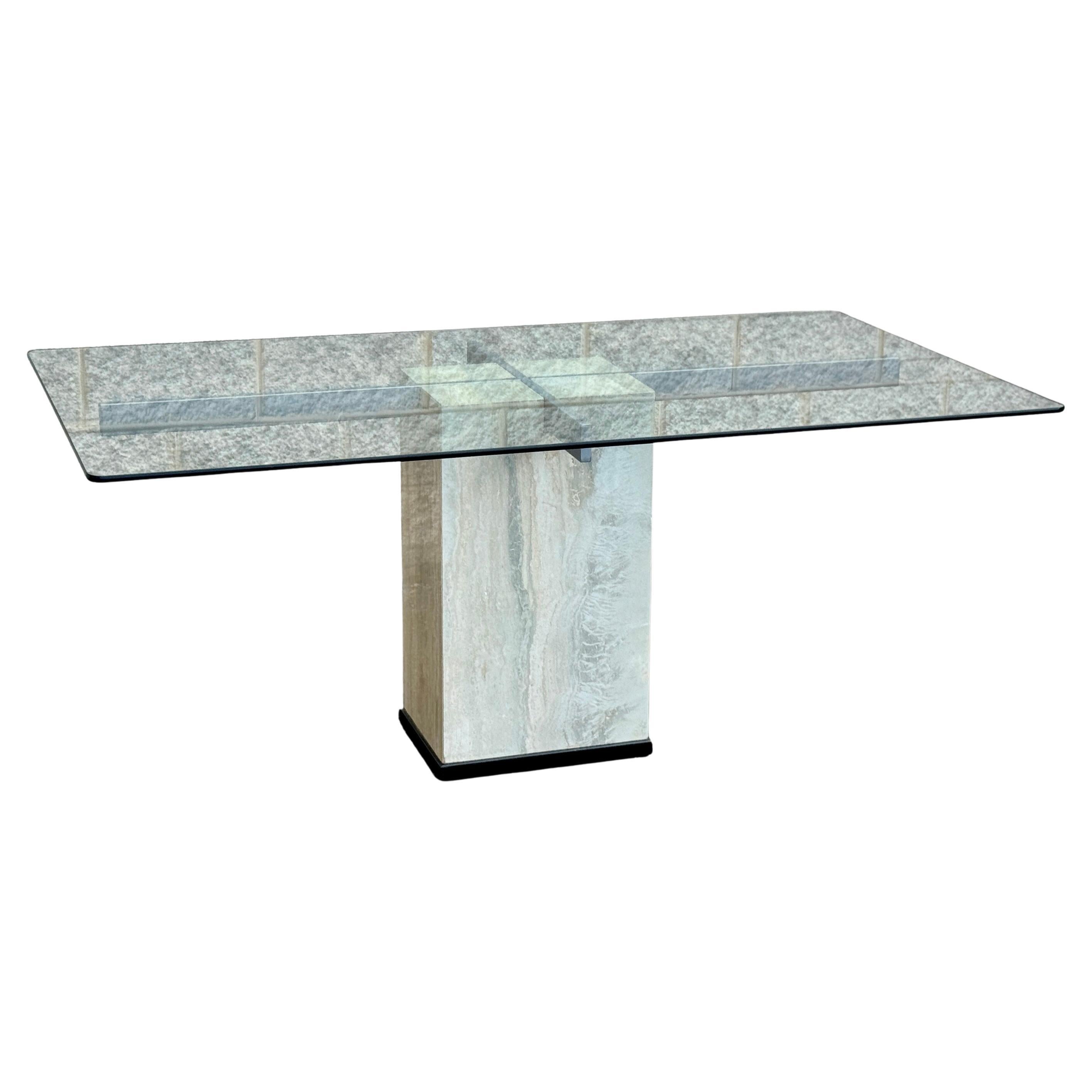 Table de salle à manger en travertin vintage italien des années 1970 en vente