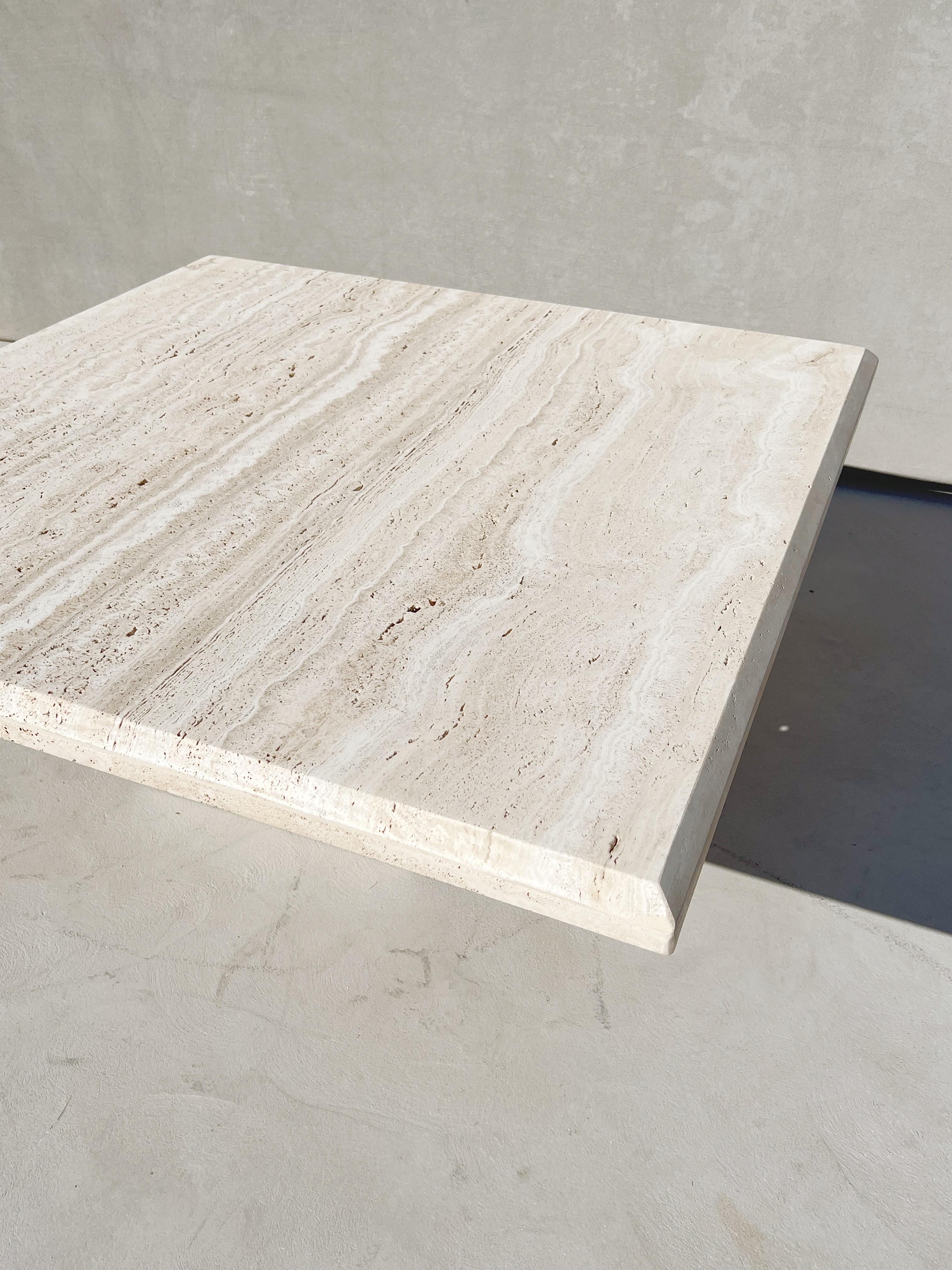 Polished 1970s Vintage Italian Travertine Square Coffee Table