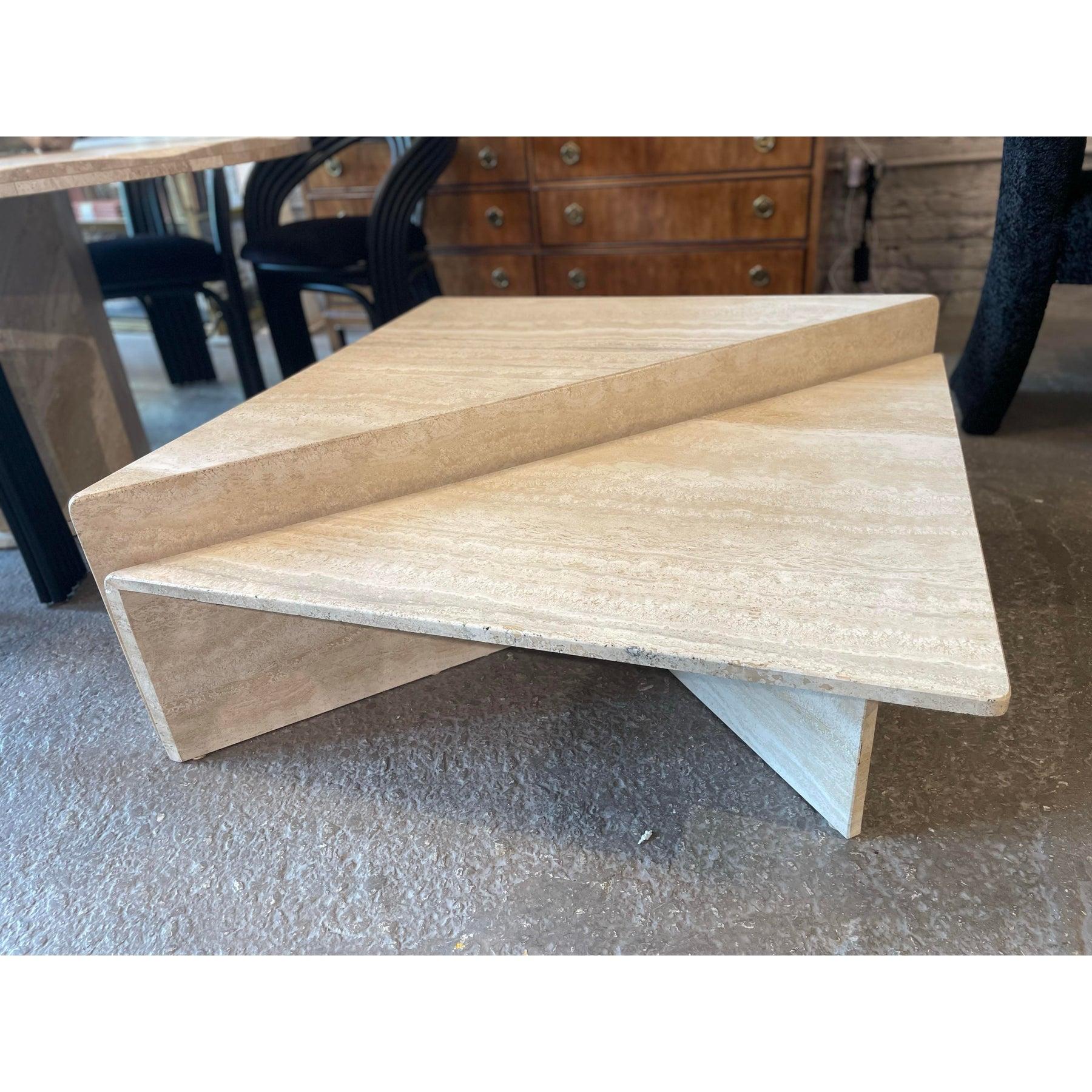 1970s Vintage Italian Up & Up Travertine Coffee Table en vente 4