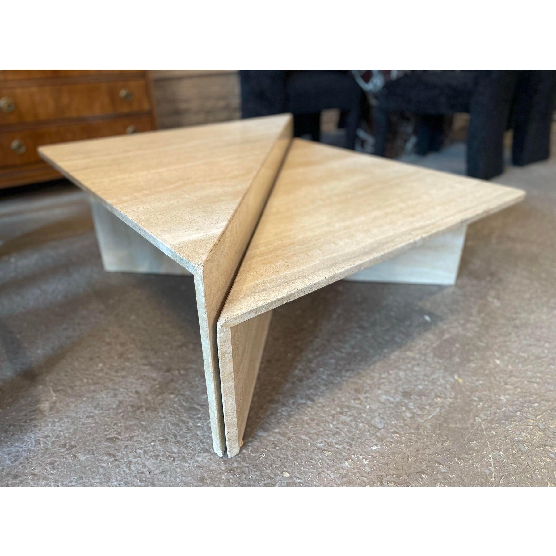 1970s Vintage Italian Up & Up Travertine Coffee Table en vente 6