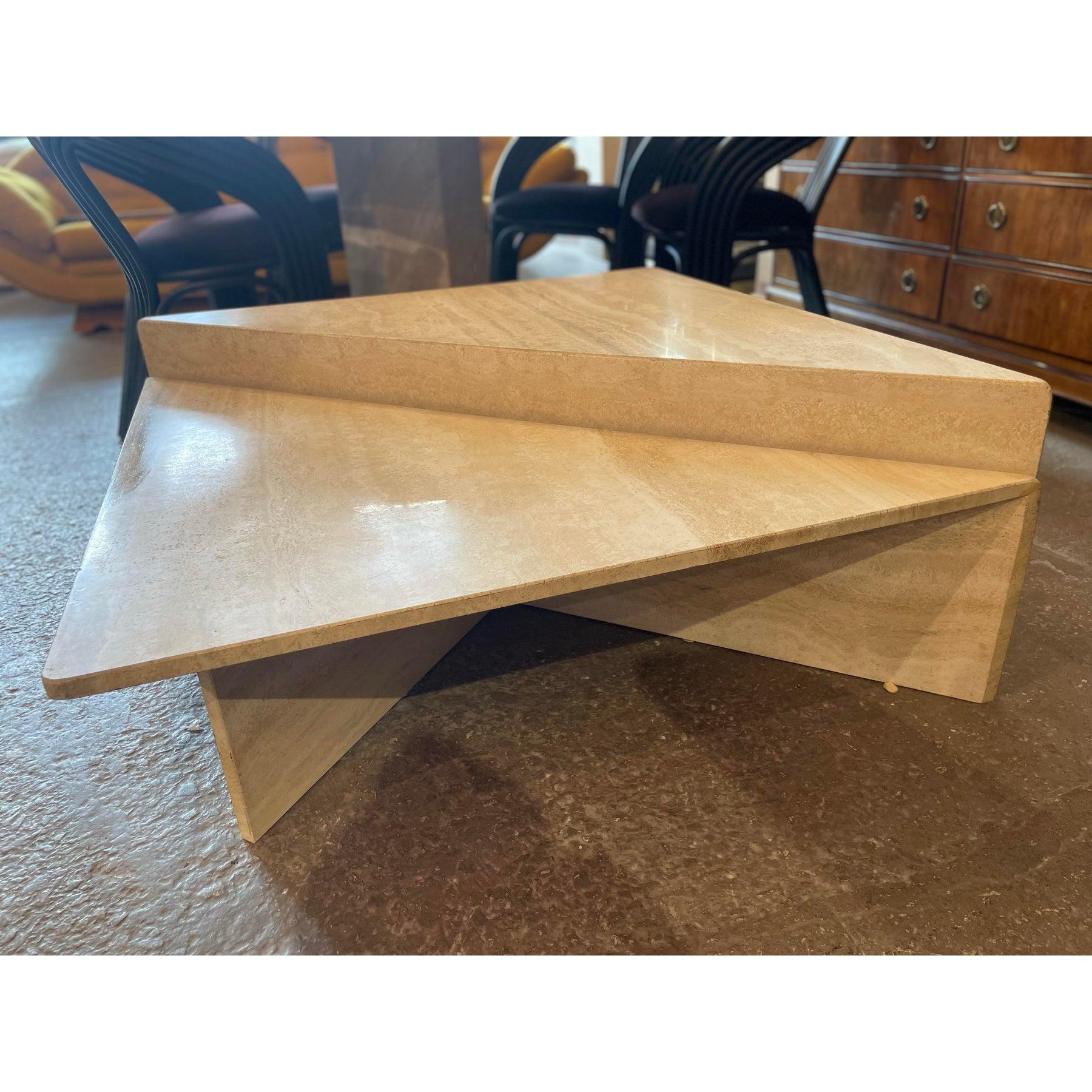 Fin du 20e siècle 1970s Vintage Italian Up & Up Travertine Coffee Table en vente