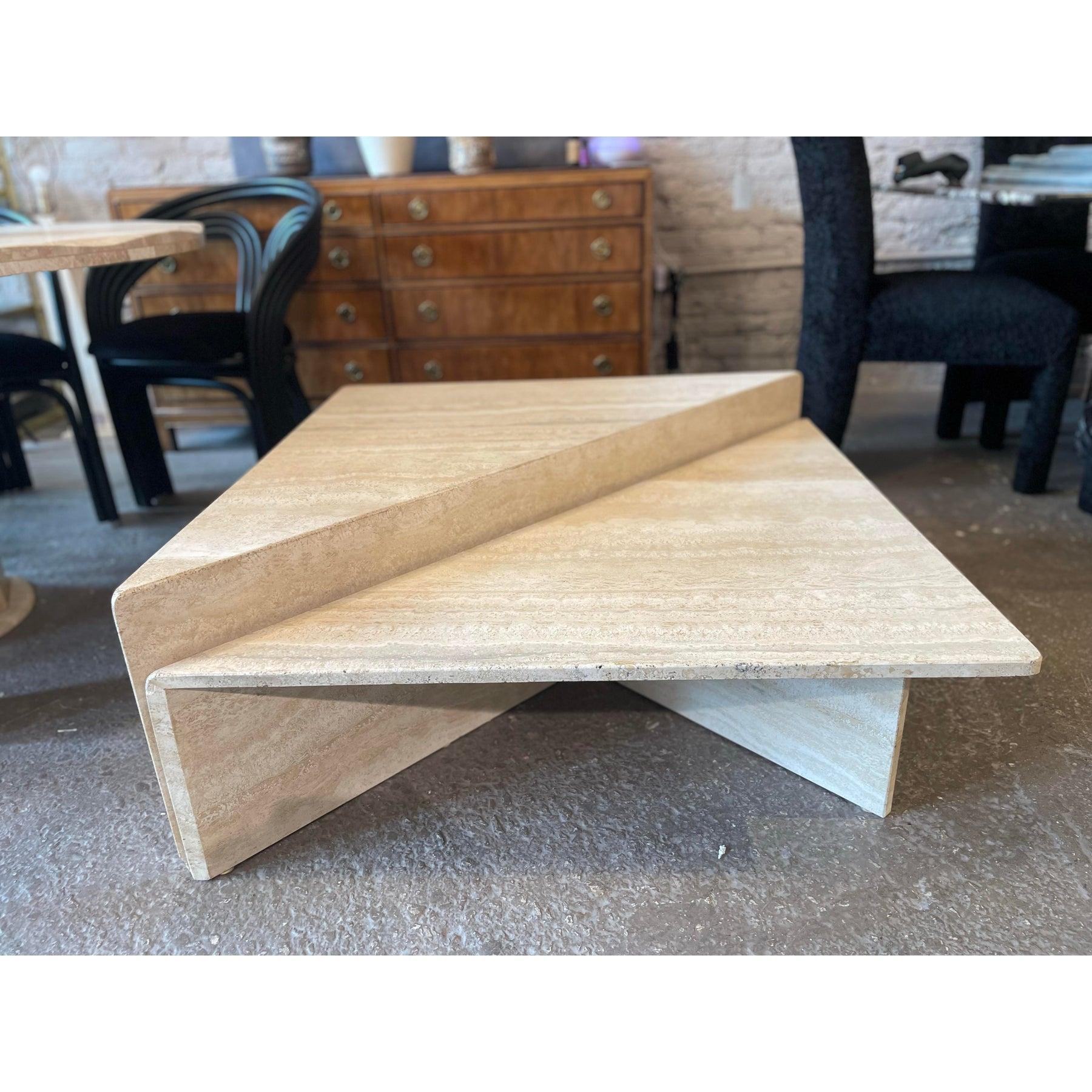 1970s Vintage Italian Up & Up Travertine Coffee Table en vente 3