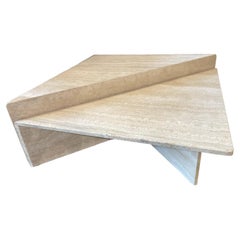 1970s Vintage Italian Up and Up Travertine Coffee Table