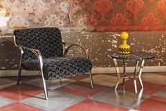 1970s Vintage Italian Armchair with Velvet Cover and Goldenrod Structure