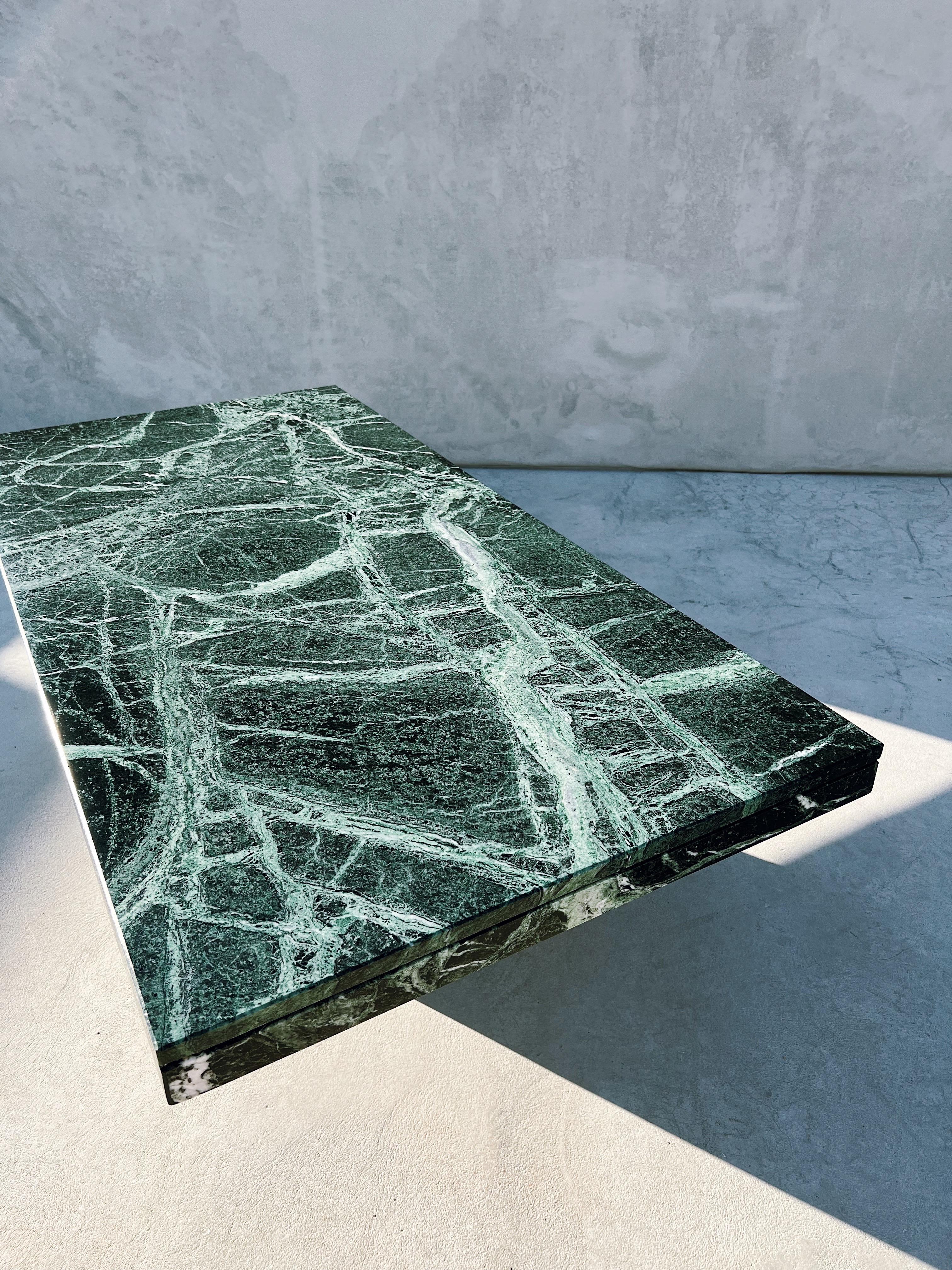 1970s Vintage Italian Verde Alpi Marble Rectangle Coffee Table 11