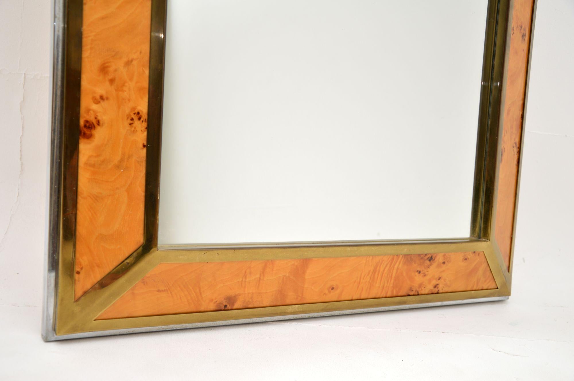 1970s Vintage Italian Walnut, Brass & Chrome Mirror For Sale 3