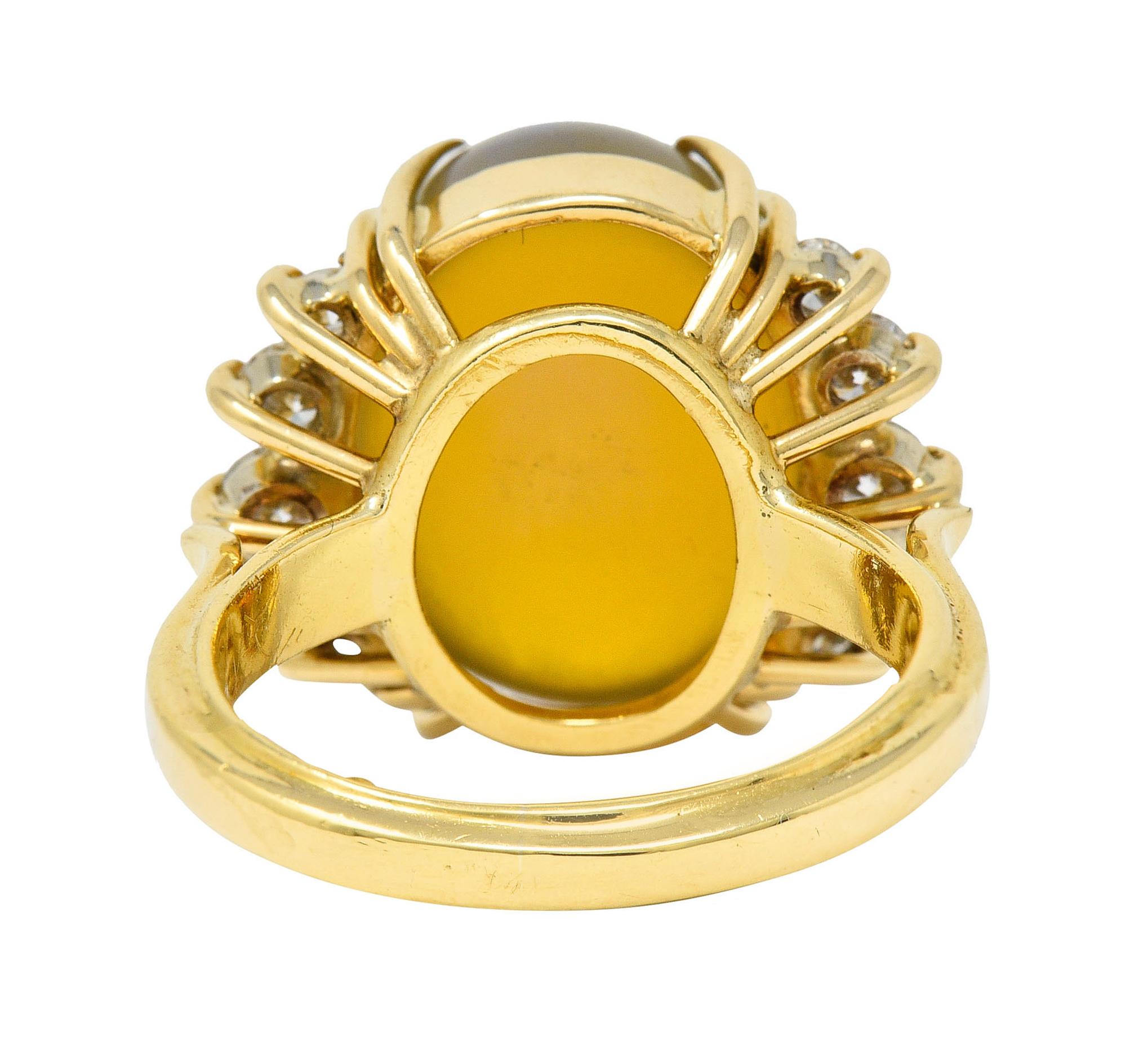 Cabochon 1970's Vintage Jelly Opal Diamond 18 Karat Gold Gemstone Ring