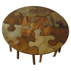 1970s Vintage Jigsaw Coffee Table Hand Produced in Oak Sycamore and Yew