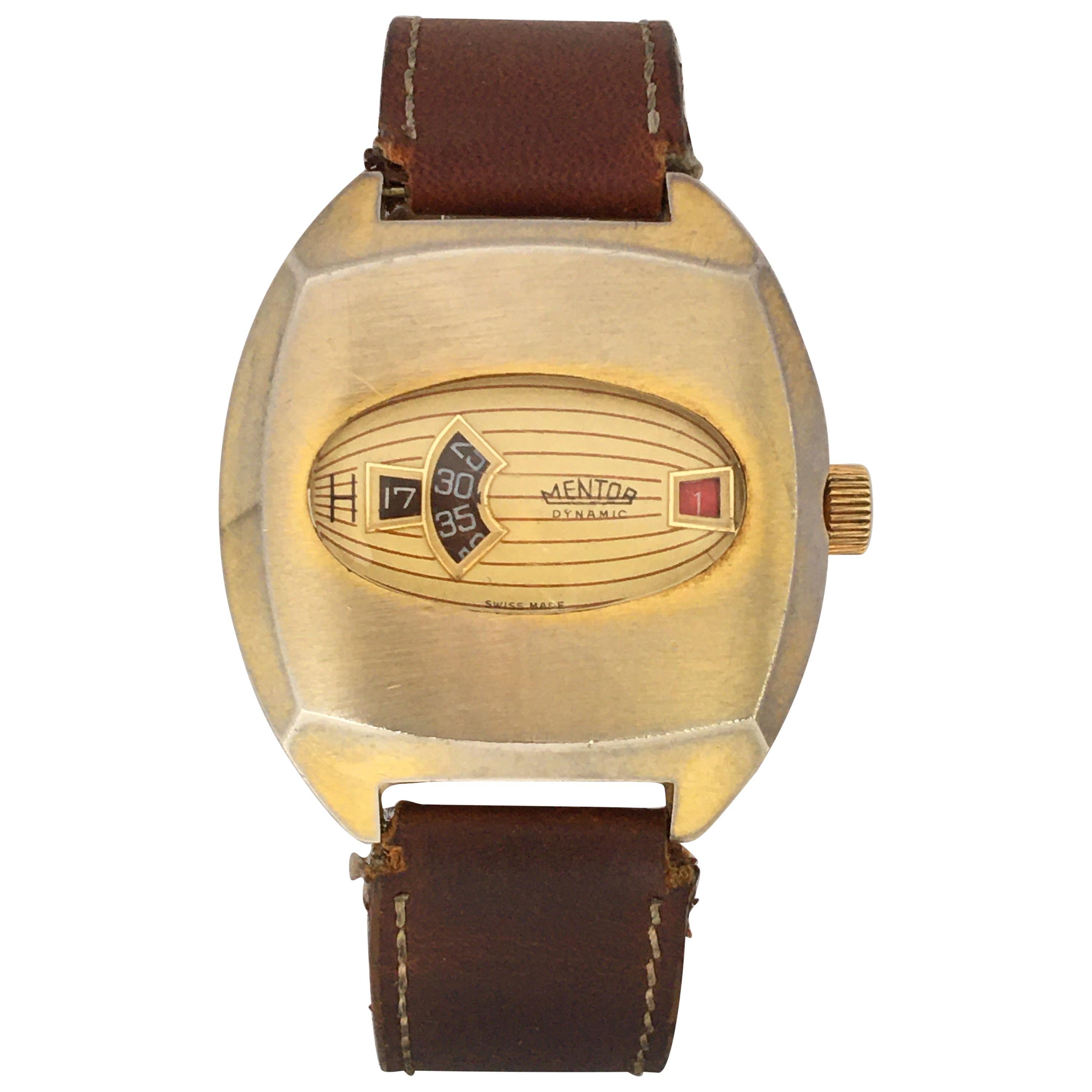 1970s Vintage Jump Hour Digital Mechanical Swiss Watch with Date