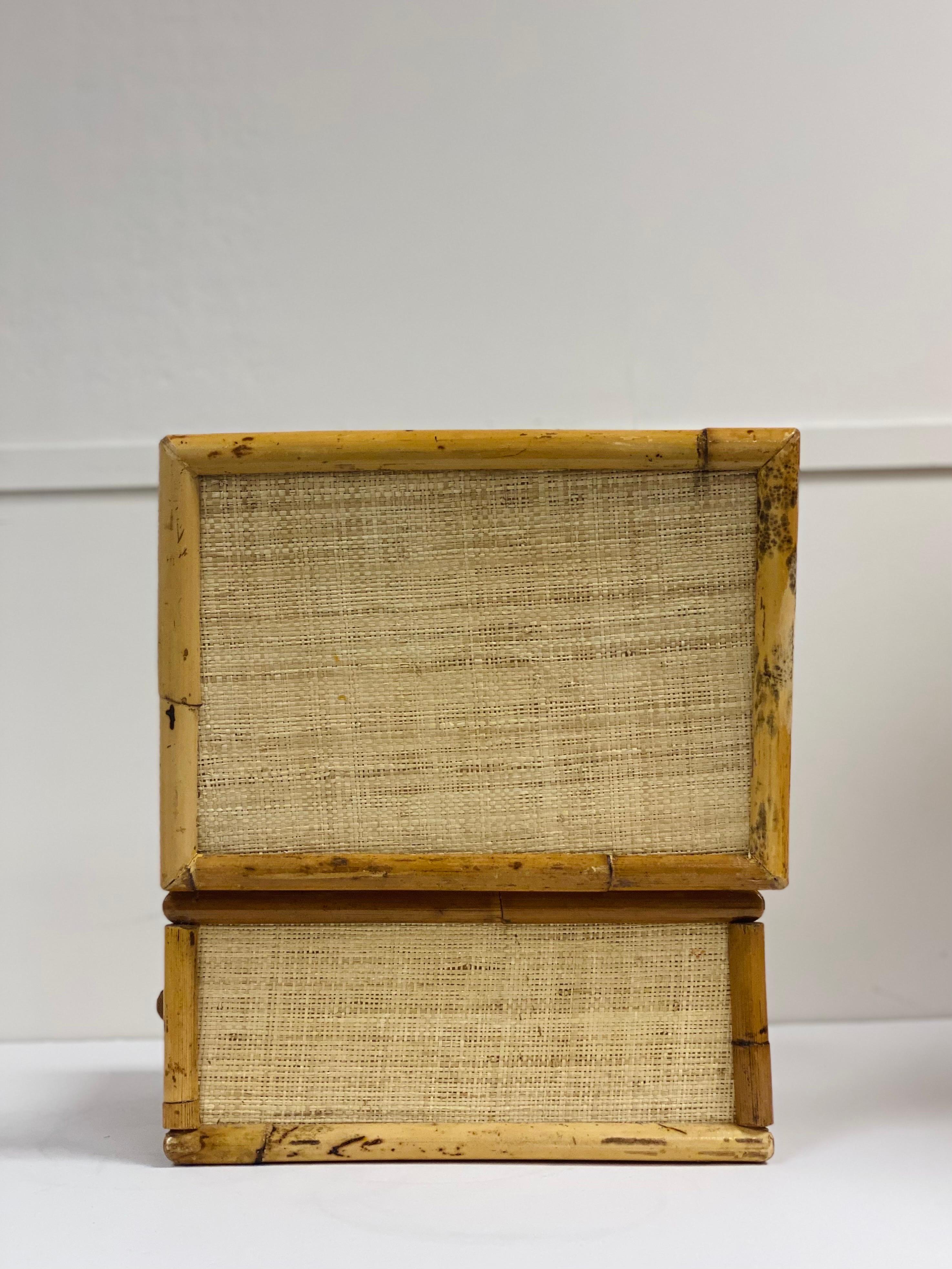 1970s Vintage Jute Grasscloth and Bamboo Rectangular Decorative Box 2